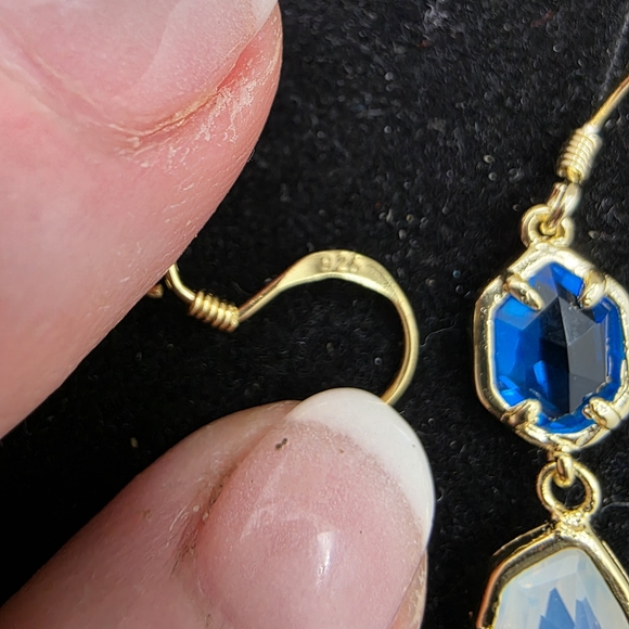 Elegant London Blue and Moonstone Gold Drop Earrings (1866) - Picture 2 of 2